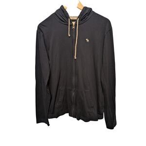 Abercrombie & Fitch Men's Lightweight Zip-Up Hoodie Sweatshirt Navy Blue Y2K